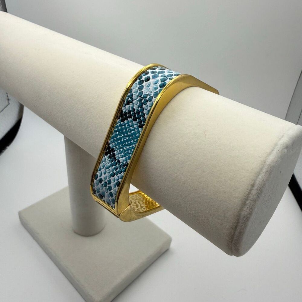 Kenneth Jay Lane Square Gold tone Simulated Snake Skin Bangle Bracelet New